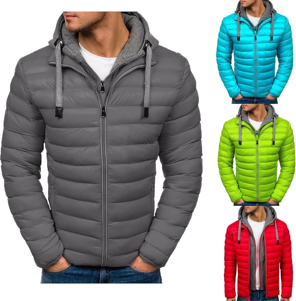 Amazon.com: Men's 2 in 1 Hooded Puffer Jacket Lightweight Water-resistant  Packable Winter Down Jacket Slim Fit Sports Coats : Clothing, Shoes &